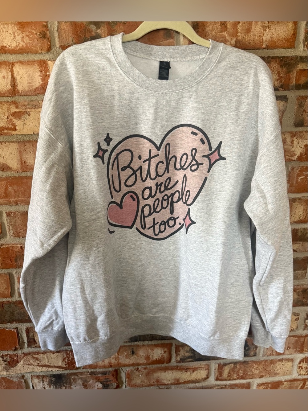Gildan Light Gray Crewneck Sweatshirt with Pink Heart Script